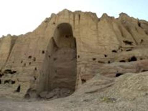 The forlorn cave where the large Buddha stood until August 2002