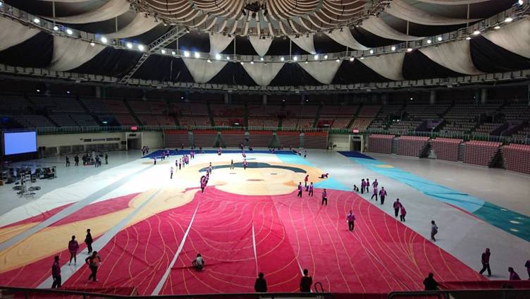 The Enlightening Earth Systems shows a painting of Buddha on display at the Taoyuan Arena in Taoyuan City, northern Taiwan, on Sunday. // EPA-EFE PHOTO