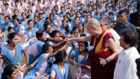 Tibetan Leader His Holiness the Dalai Lama at Kalinga Institute of Social Science in November 2017. photo- Dalailama.com