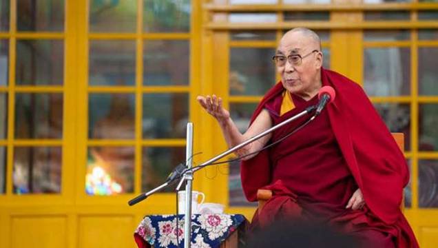 His Holiness addresses international visitors on Monday. Photo by Tenzin Choejor. From dalailama.com