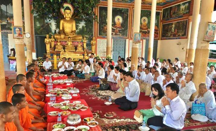 Buddhists make offerings of money, clothing, and other items for monks. From tourismcambodia.com